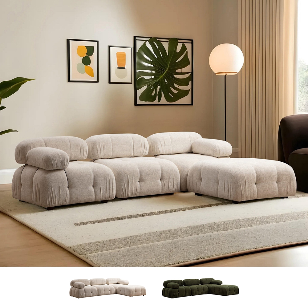 Sofá modular de 4 plazas con reposapiés en tela Bubble 3SP Promoción Sofá modular de 4 plazas con reposapiés en tela Bubble 3SP Promoción