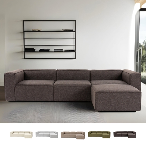 Sofá modular componible de 4 plazas con reposapiés en lino Fora Promoción