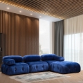 Sofá modular componible 4 plazas azul con reposapiés de terciopelo Bubble 3SPV Promoción