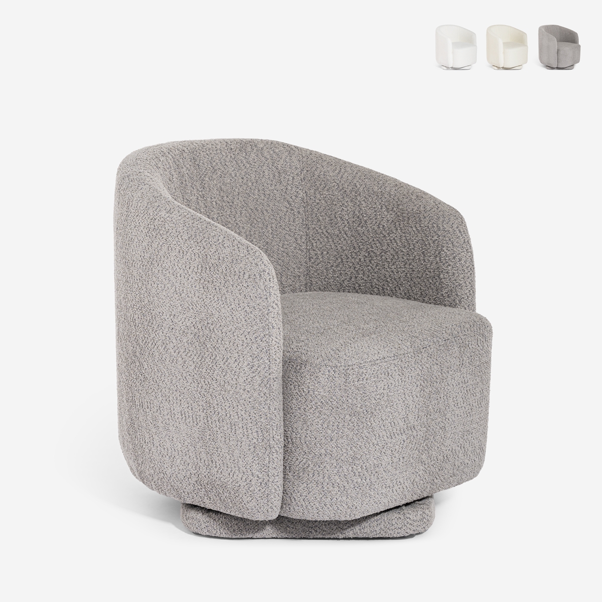 Butaca moderna giratoria de tela bouclé para salón Orav Promoción Butaca moderna giratoria de tela bouclé para salón Orav Promoción