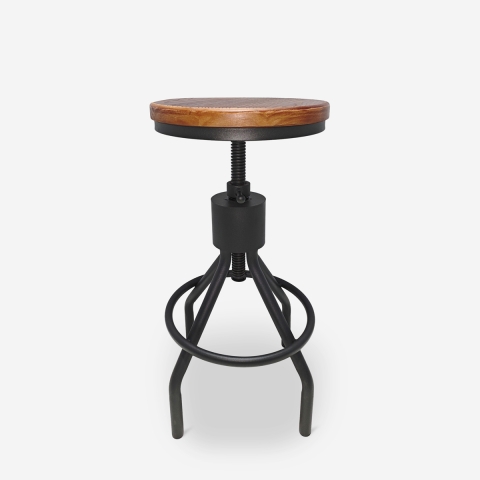 Taburete de bar industrial de madera y metal ajustable con tornillo de rosca Skiv Promoción