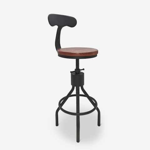 Taburete vintage industrial ajustable para barra de cocina con respaldo Junt Promoción