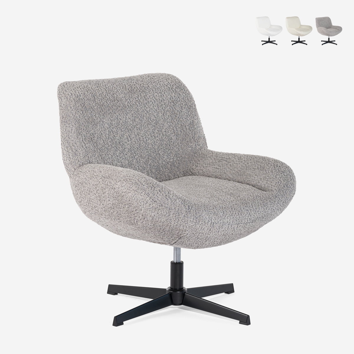 Sillón giratorio elegante de tela bouclé para sala salón y despacho Lehm Promoción