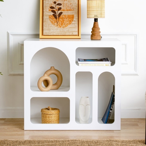 Librería de diseño moderna blanca con compartimentos curvos 80x37x74cm Lessa Promoción