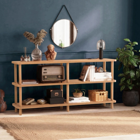 Consola librería para salón y entrada 150x35x75cm en madera natural Raca Promoción