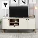 Aparador de salón 180x35 cm blanco y madera con puertas Napoli Oferta