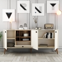 Aparador de salón 180x35 cm blanco y madera con puertas Napoli Descueto