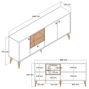 Aparador de salón 180x35 cm blanco y madera con puertas Napoli Stock