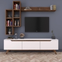 Mueble de salón para TV con estantes y compartimentos abiertos blanco y natural Sirio Oferta