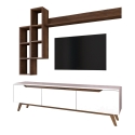 Mueble de salón para TV con estantes y compartimentos abiertos blanco y natural Sirio Stock