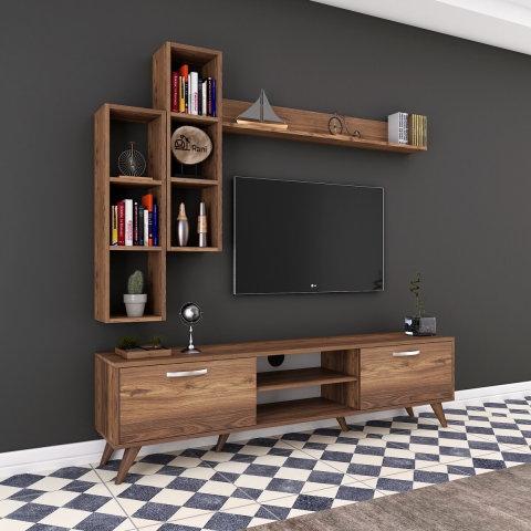 Mueble de pared para TV con estante y compartimentos abiertos 180x35cm Mary Promoción