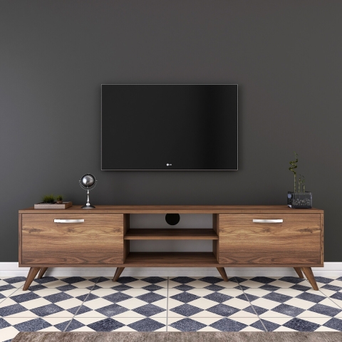 Mueble para TV Mobile con 2 puertas abatibles y 2 estantes de madera color nogal Walnut Promoción