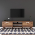 Mueble para TV Mobile con 2 puertas abatibles y 2 estantes de madera color nogal Walnut Promoción