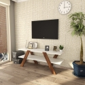 Mueble de TV moderno 120 cm blanco y madera con 2 estantes Basic Venta