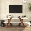 Mueble de TV moderno 120 cm blanco y madera con 2 estantes Basic Oferta