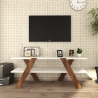 Mueble de TV moderno 120 cm blanco y madera con 2 estantes Basic Oferta