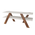 Mueble de TV moderno 120 cm blanco y madera con 2 estantes Basic Rebajas