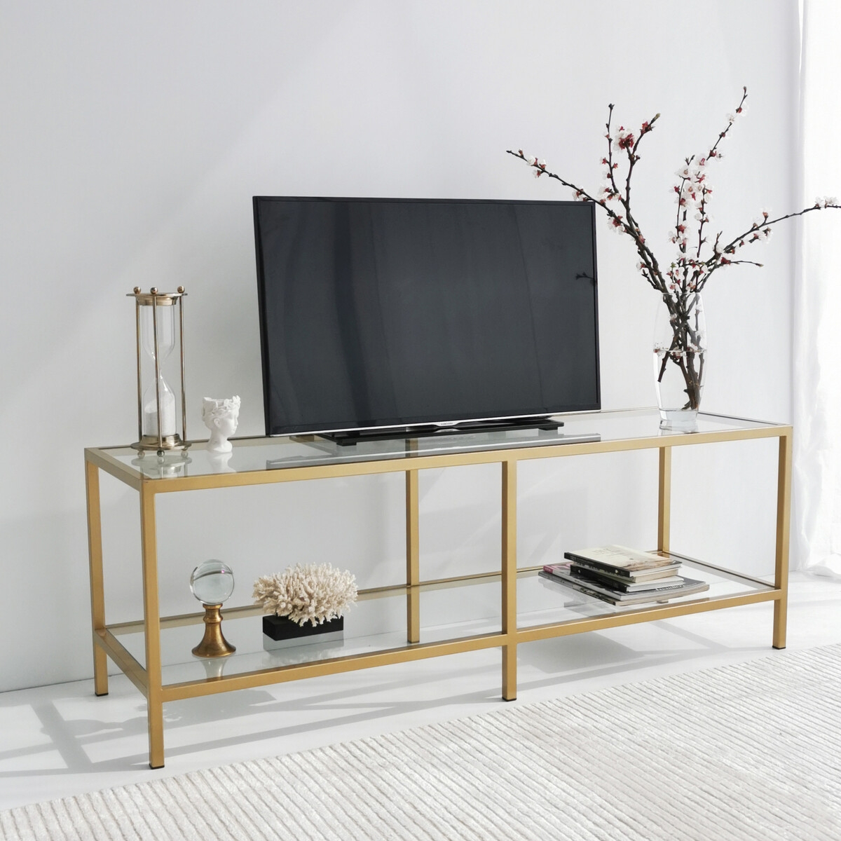 Mueble para TV moderno de metal y vidrio 130 cm Goldy Promoción Mueble para TV moderno de metal y vidrio 130 cm Goldy Promoción