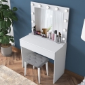 Tocador móvil con cajón, espejo LED y taburete Tabs Venta