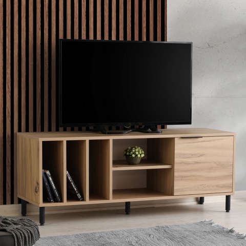 Mueble moderno para TV de 140 cm en madera con puerta y 5 compartimentos Bodegas Promoción