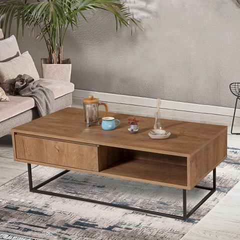 Mesa de centro moderna con espacio abierto y cajón en madera Dale Promoción