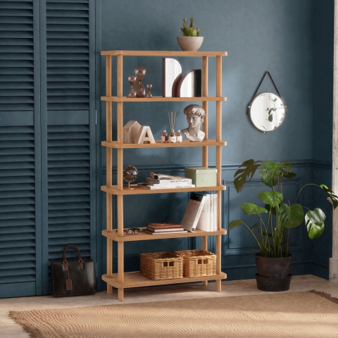 Estantería moderna de madera con 5 estantes 80x168x28cm natural Gala Promoción