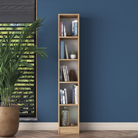 Estantería de pared alta y estrecha 170cm con 5 estantes de madera Wally Promoción