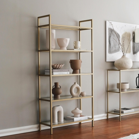 Estantería de pared h165cm de metal dorado con estantes de vidrio Lola Tall Promoción