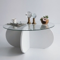 Mesa de centro redonda de diseño en madera y vidrio 75x35 cm Round Modelo