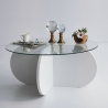 Mesa de centro redonda de diseño en madera y vidrio 75x35 cm Round Modelo