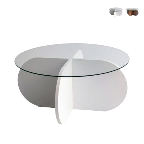 Mesa de centro redonda de diseño en madera y vidrio 75x35 cm Round Promoción