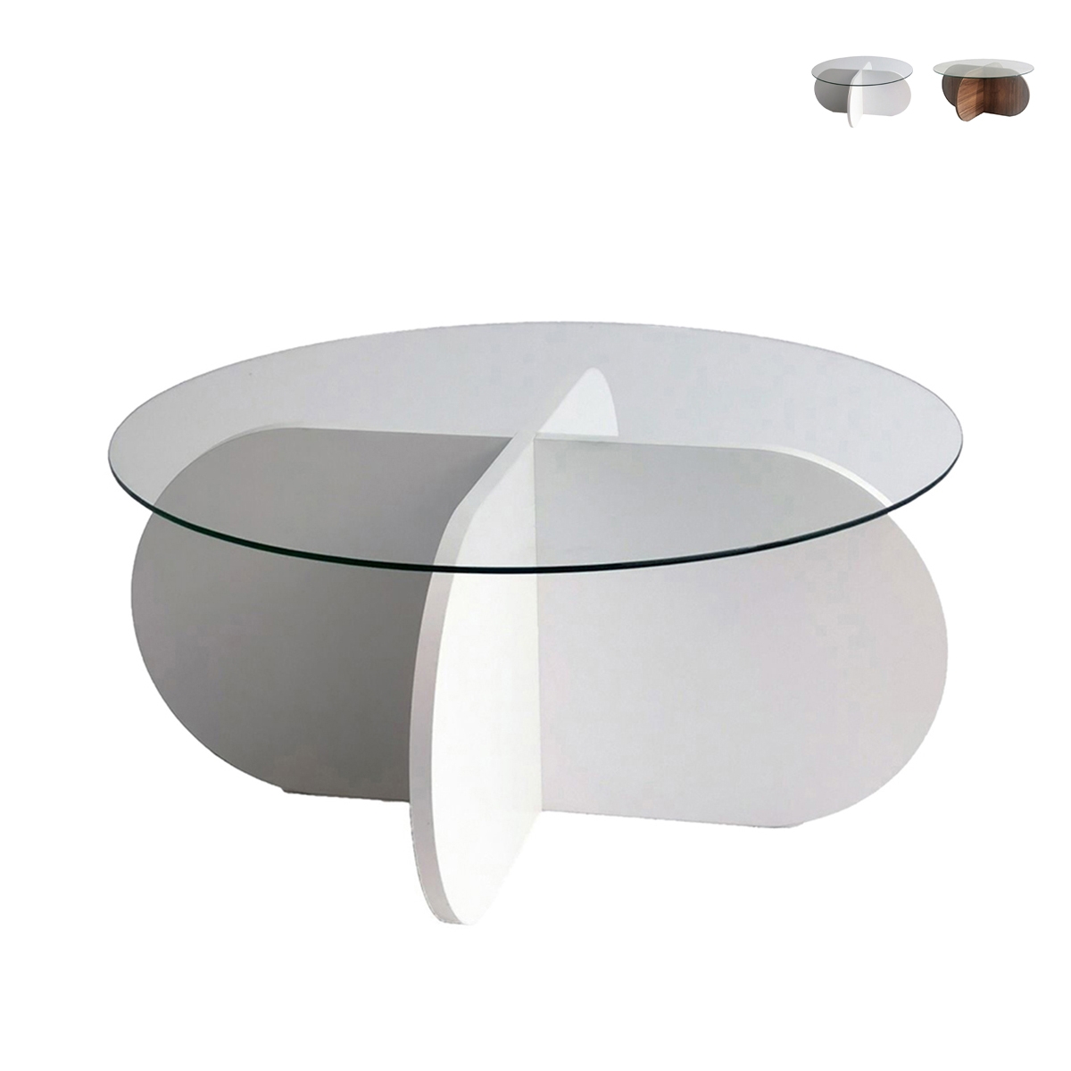 Mesa de centro redonda de diseño en madera y vidrio 75x35 cm Round Promoción Mesa de centro redonda de diseño en madera y vidrio 75x35 cm Round Promoción