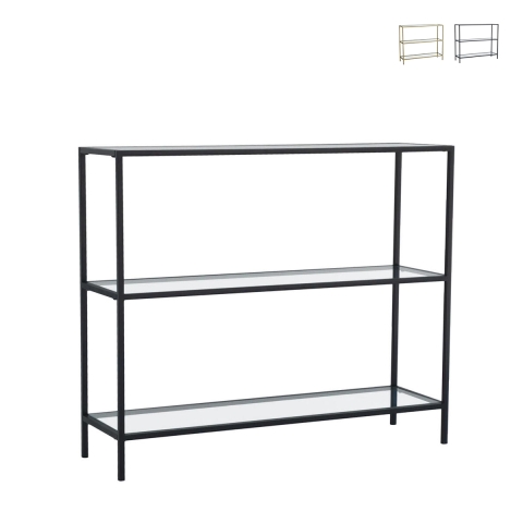 Consola de entrada moderna de metal y vidrio con 3 estantes 100x30x85cm Lola Promoción