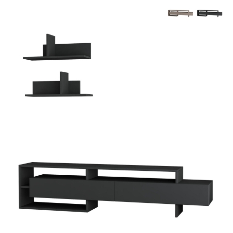 Mueble de TV moderno 180 cm con puertas y 2 estantes de pared Gara Promoción