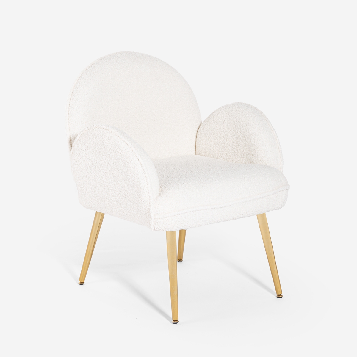 Silla butaca de tela de bouclé blanca y metal dorado para el salón Vivi