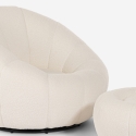 Sillón giratorio de diseño de tela bouclé blanco con puf reposapiés Kuma Rebajas