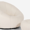 Sillón giratorio de diseño de tela bouclé blanco con puf reposapiés Kuma Rebajas
