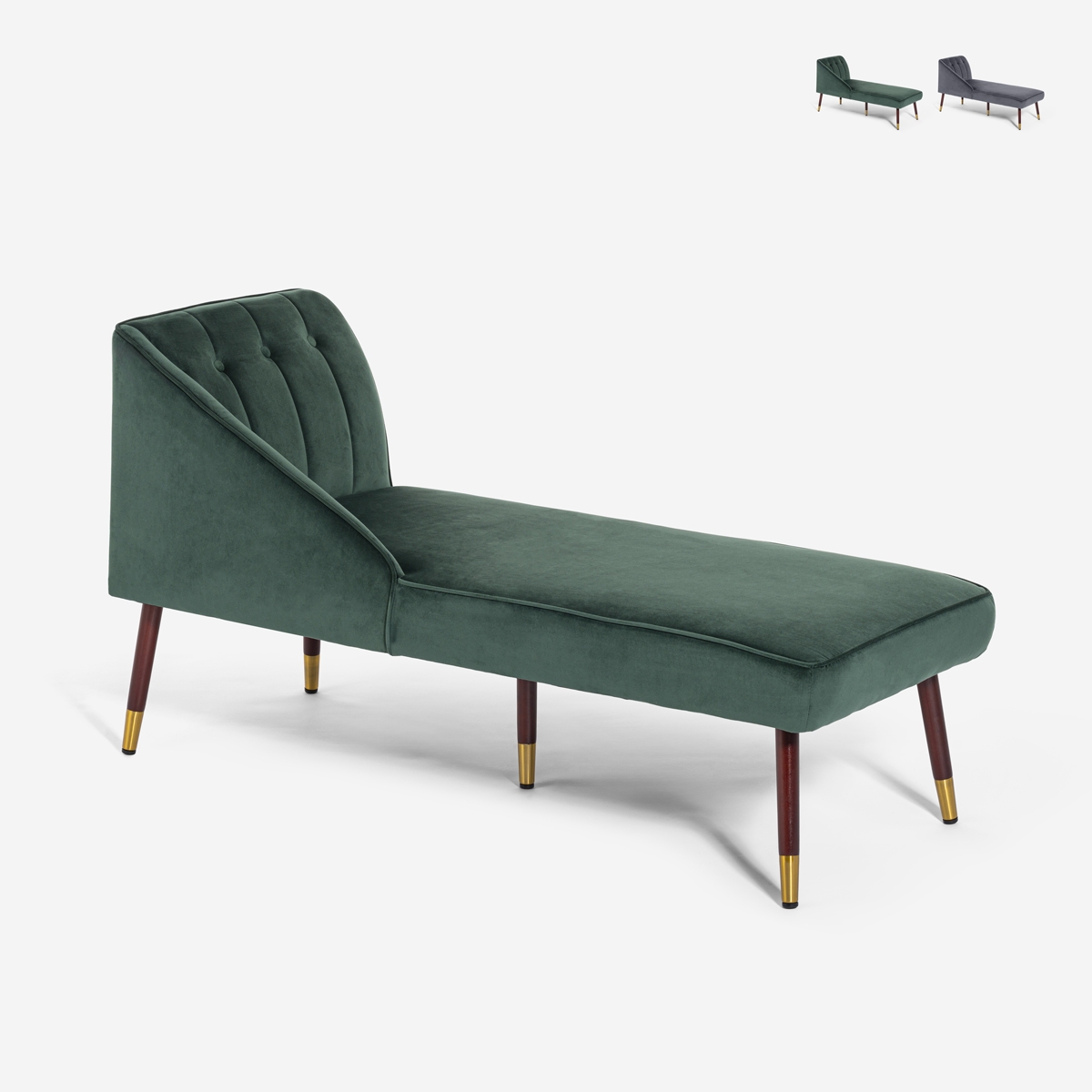 Chaise longue vintage izquierda clásica color verde de terciopelo Agos