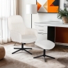 Sillón con reposapiés de tela bouclé color blanco para salón y oficina Shiro Venta