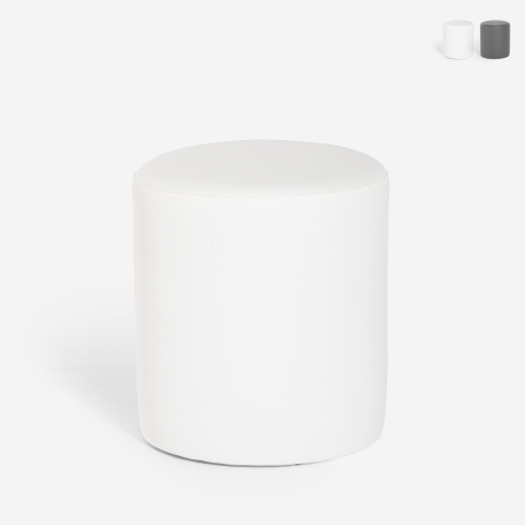 Puf reposapiés de diseño cilíndrico de polipiel color blanco y gris Hebi Promoción