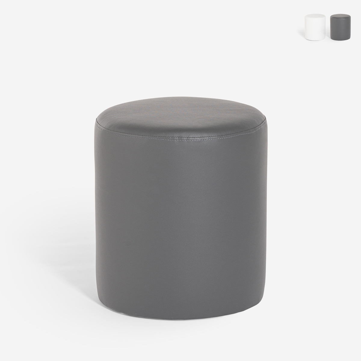 Puf reposapiés de diseño cilíndrico de polipiel color blanco y gris Hebi Oferta