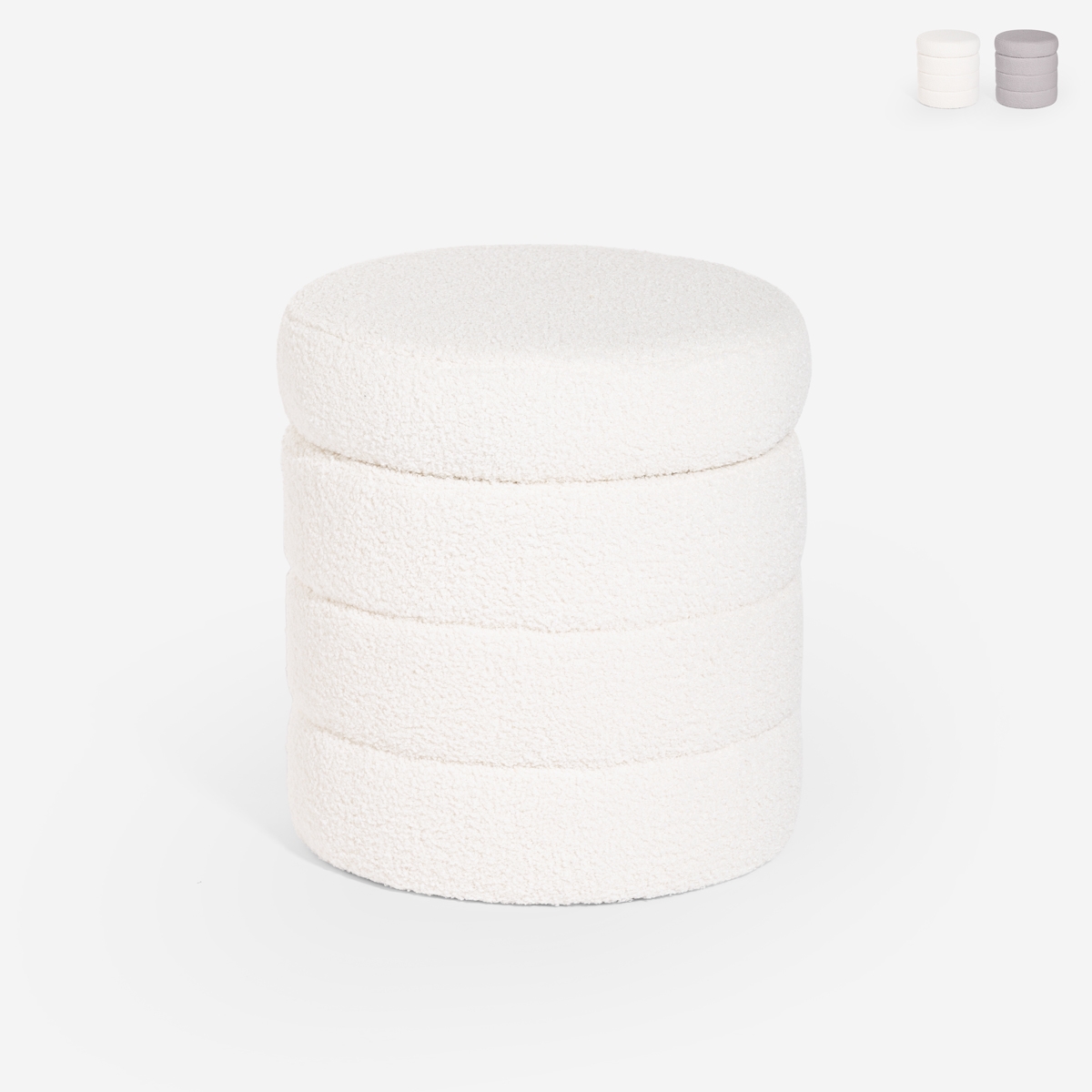 Puf de diseño de tela bouclé con almacenamiento cilíndrico para el salón Mugi Promoción Puf de diseño de tela bouclé con almacenamiento cilíndrico para el salón Mugi Promoción