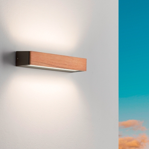 Aplique LED de pared para exterior en madera de teca y vidrio Hazel Promoción