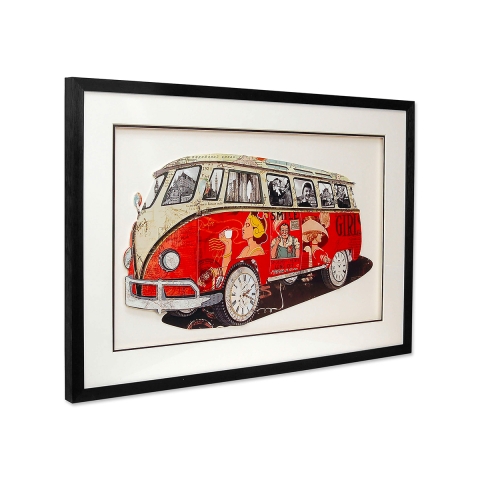 Cuadro vintage collage efecto 3D 70x50cm furgoneta años 60-70 Arti Promoción