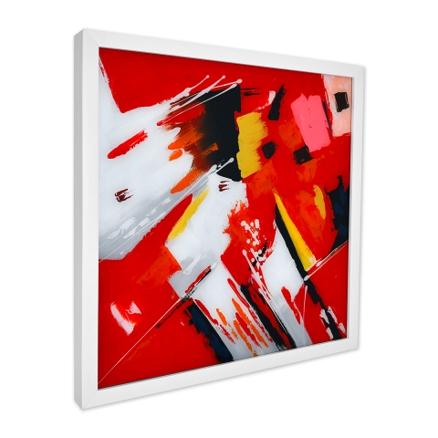 Cuadro moderno abstracto 64x64cm pintado sobre plexiglás con marco blanco Tyvek Promoción
