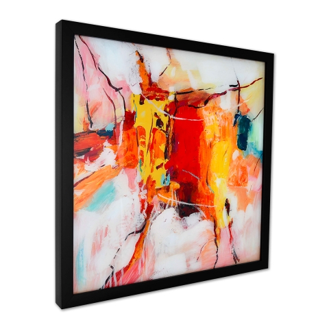 Cuadro abstracto moderno 64x64cm pintado en plexiglás marco negro Tzarb Promoción