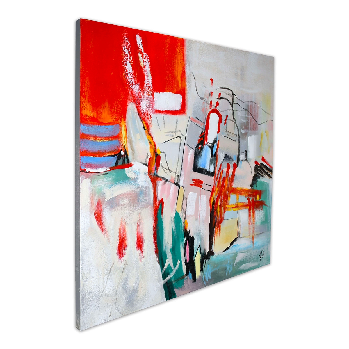 Cuadro abstracto en lienzo 100x100cm pintura moderna multicolor Prynk Promoción