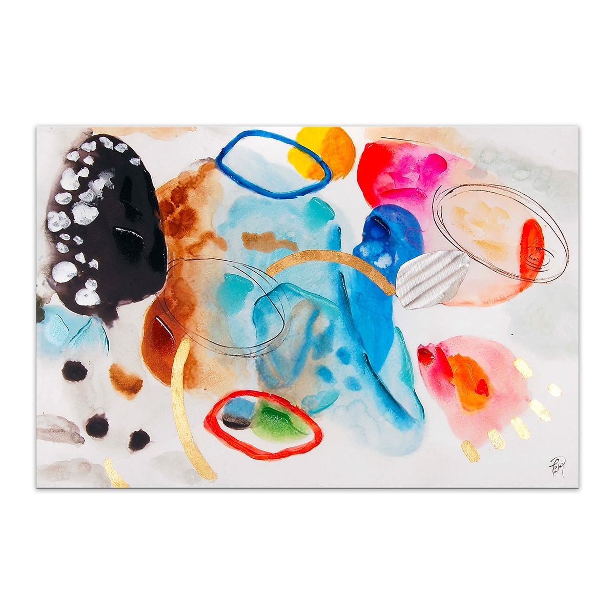 Cuadro abstracto geométrico 120x80cm pintura moderna multicolor Nadiv Promoción