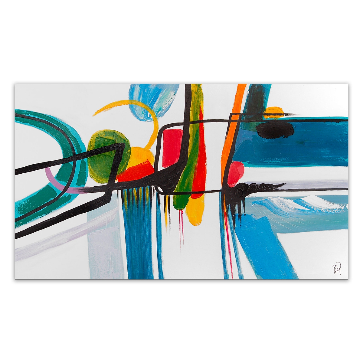 Cuadro moderno abstracto 120x70cm pintado multicolor sobre lienzo Luma Promoción Cuadro moderno abstracto 120x70cm pintado multicolor sobre lienzo Luma Promoción