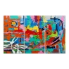 Conjunto de tres cuadros abstractos modernos 165x100cm, 3 pinturas multicolor sobre lienzo Viva Oferta